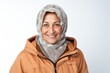 © Eber Braun - Portrait of smiling mature woman in warm jacket and scarf looking at camera