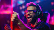 © tong2530 - Professional eSports gamer rejoices in the victory. Generative Ai