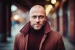 © Hanne Bauer - Medium shot portrait of a Russian man in his 30s in an abstract background wearing a chic cardigan