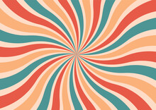 Trendy Groovy 70s Background With Groovy Swirl Twisted Sunburst. Vector Illustration In Hippie Psychedelic Style.