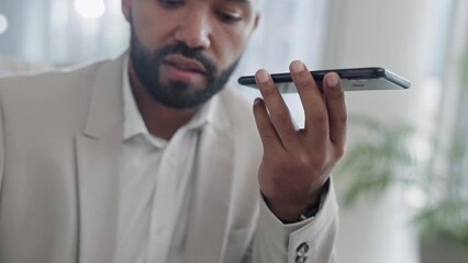 Aufkleber - Businessman, phone call and talking on speaker in communication, conversation or proposal at the office. Man or employee speaking on mobile smartphone app, voice note or discussion at the workplace