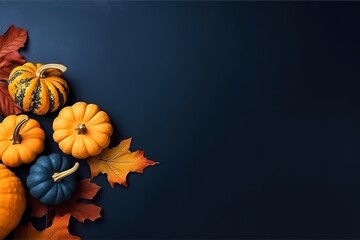 Happy Thanksgiving. Thanksgiving pumpkins and Autumn leaves. Thanksgiving Food Party. Thanksgiving Concept.Thanksgiving Background. Thanksgiving Theme. Generative Ai