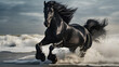horse gallops on the sea