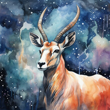 A Watercolor Of An Antelope On A Space Background