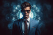 Young businessman in alter ego concept. High quality photo
