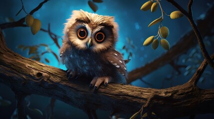 Canvas Print -  an owl sitting on a tree branch in a forest at night.  generative ai