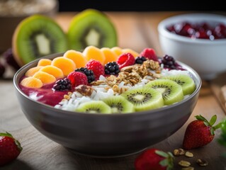 Wall Mural - A bowl of yogurt topped with fruit and nuts, a granola bowl.