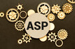 ASP sign on the wooden cubes on the blackground.
