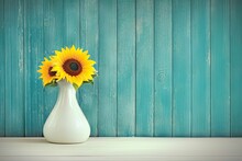 Two Yellow Sunflowers In White Ceramic Vase, Sunflower, Vintage