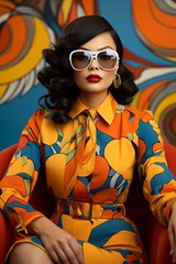 Wall Mural - Fashion Model in a Bold and Colorful Printed Outfit, Generative AI