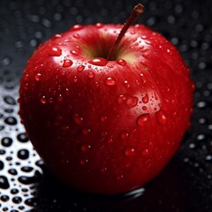 Poster - Generative AI : Fresh red Apple fruit with water droplets isolated on white background with clipping path