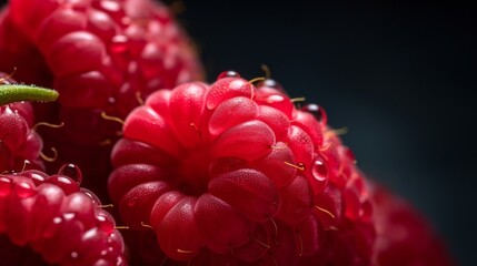 Poster - Generative AI : Fresh Raspberry fruit with water droplets isolated on white background with clipping path