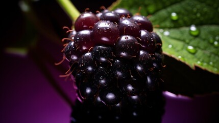Poster - Generative AI : Fresh Blackberry fruit with water droplets isolated on white background with clipping path