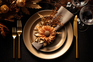 Wall Mural - Autumn table setting for thanksgiving party Generative AI