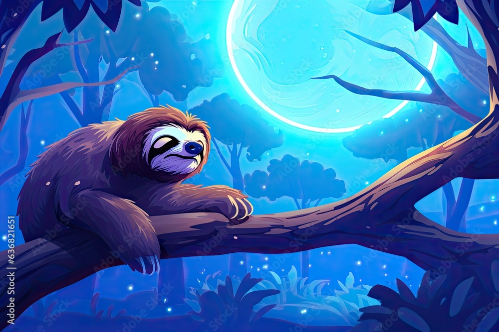 Sloth taking a leisurely nap on a tree branch, its eyes closed and a ...