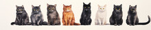 A Minimal Watercolor Banner Of A Row Of Cats On A White Background