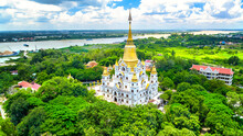 Aerial View Of Buu Long Pagoda In Ho Chi Minh City, Vietnam. A Beautiful Buddhist Temple Hidden Away. A Mixed Architecture Of India, Myanmar, Thailand, Laos, And Viet Nam