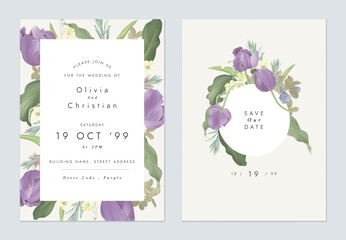 Wall Mural - Brown purple elegant tulip flowers wedding invitation