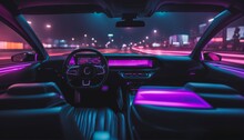 Purple Neon Synthwave Car On A Night Drive, 80s Outrun Style
