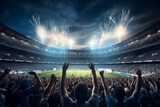 Fototapeta Natura - Fans enthusiastically cheering at a soccer stadium. Sport concept for spectator and passion.