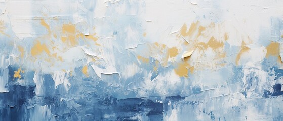 Wall Mural - abstract rough blue white gold art painting texture with oil brushstroke, Generative AI