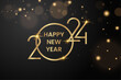 We wish you a Happy New Year 2024 shining sparkler firework gold and black greeting card