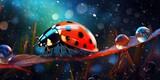 Fototapeta Sport - illustration of colorful ladybug in the rain, generative AI