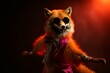 Hilarious fox in 80s disco attire dancing energetically. Generative AI