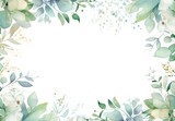 Fototapeta  - green leaves and flowers in watercolor background