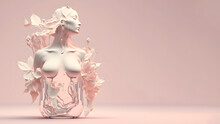 Wondrous Minimalistic Illustration Silhuet Woman Body Created By With Pink Flowers And Glas