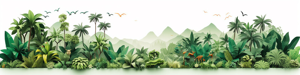 Wall Mural - rainforest origami paper background white long narrow frame.