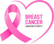 Pink ribbon symbol design with heart shape. Breast cancer awareness month campaign. Vector illustration.