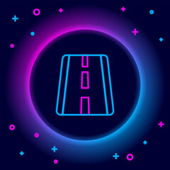 Canvas Print - Glowing neon line Airport runway for taking off and landing aircrafts icon isolated on black background. Colorful outline concept. Vector