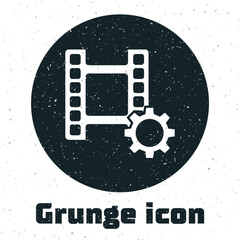 Sticker - Grunge Play Video icon isolated on white background. Film strip sign. Monochrome vintage drawing. Vector