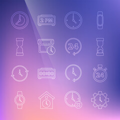 Poster - Set line Time Management, Stopwatch 24 hours, Old hourglass, Clock, Calendar and clock, and icon. Vector