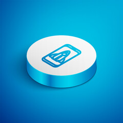 Wall Mural - Isometric line Business startup project concept icon isolated on blue background. Symbol of new business, entrepreneurship, innovation and technology. White circle button. Vector