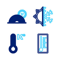 Sticker - Set line Meteorology thermometer, Sun and snowflake and Rainbow with sun icon. Vector