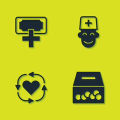 Sticker - Set Donation and charity, , Volunteer and Male doctor icon. Vector