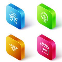 Sticker - Set Isometric line Heart with cross, Stop smoking, money saving, No and days icon. Vector