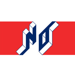 N and O - Monogram or logotype. Isometric 3d font for design. Three-dimension letters. NO - international 2-letter code or National domain of Norway.