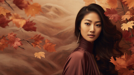 Wall Mural - Gorgeous woman in autumn/fall, desktop background for laptop etc.