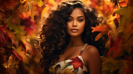 Wall Mural - Gorgeous woman in autumn/fall, desktop background for laptop etc.