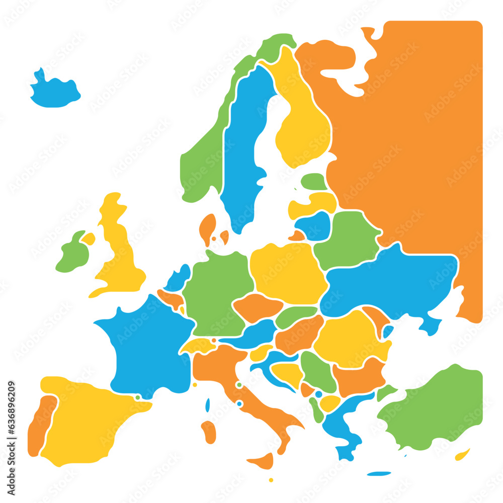 Europe Format Rond Simplified map of Europe. Rounded shapes of states with smoothed border ...