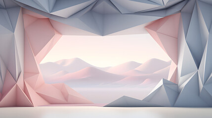 Geometric origami-inspired folds in pastel colors give depth to this minimalist scene