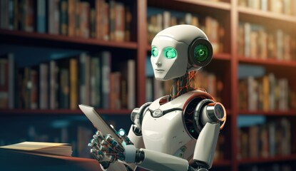 Cute robot AI learning to read a book