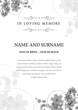 Funeral Card. In Loving Memory Of Those Who Are Forever In Our Hearts. Elegant Design. Vector Illustration.