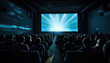 large audience watching movie mockup white screen in cinema