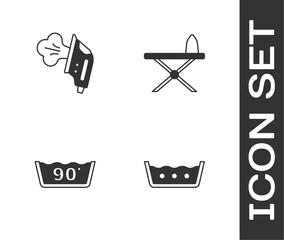 Wall Mural - Set Temperature wash, Electric iron, and Iron and ironing board icon. Vector