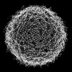 Leinwandbilder - Sphere of particles and lines. Futuristic digital technology. Network or connection. Abstract background of points and lines. Big data. Science background. 3d rendering