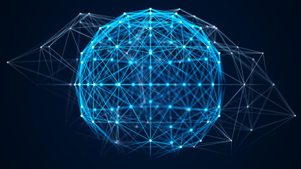 Leinwandbilder - Sphere of particles and lines. Futuristic digital technology. Network or connection. Abstract background of points and lines. Big data. Science background. 3d rendering